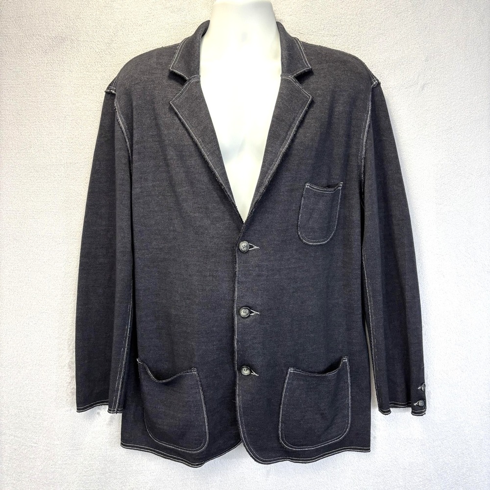 Gran Sasso Italy Unstructured Wool Knit Blazer Mens Large Charcoal Gray Cardigan